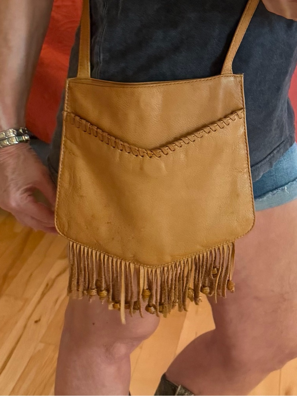 Vintage 80s Le Chic Leather Fringe Crossbody Bag Boho Western Hippie